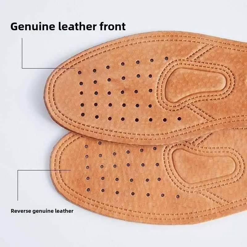 Thickened Cowhide Men's Shoe Inserts Breathable Sweat Absorbent Deodorant Genuine Leather Ultra Thin Layer Anti Slip Wear Res...