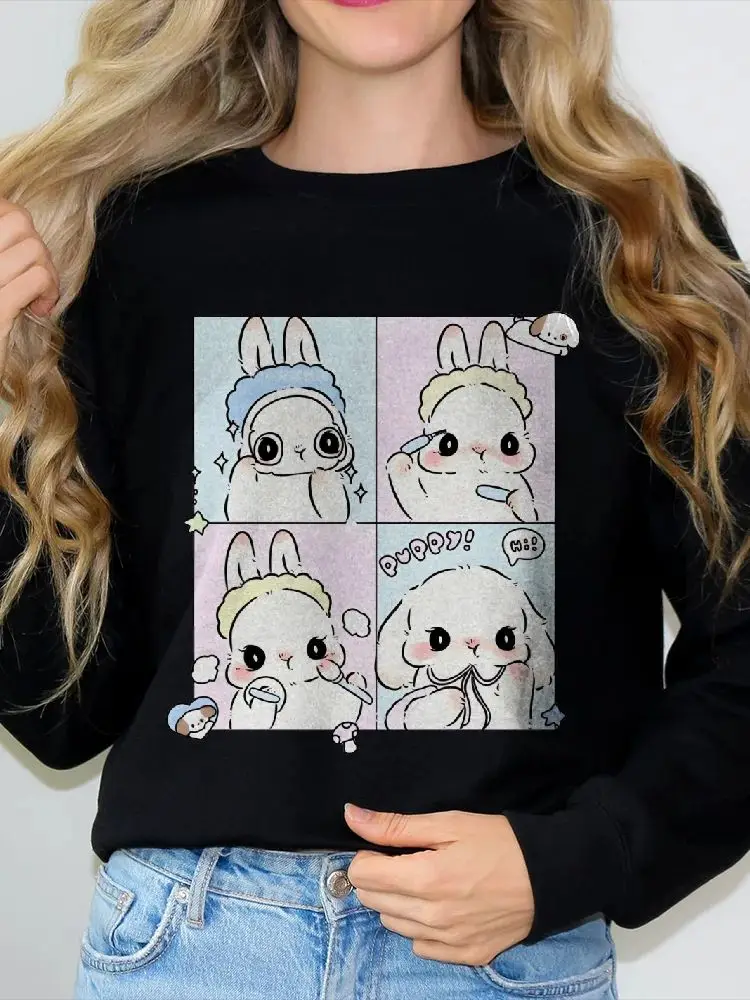Cute Hand-Painted Women's Hoodie, Y2k Graphic Sweatshirt, Hand-Painted Bunny Art, Korean Style Oversized, Warm Cozy Fall Winter