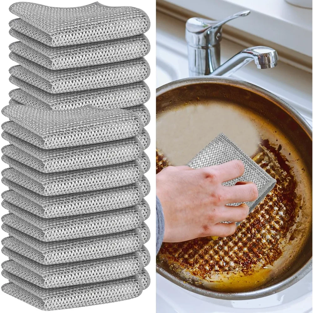 

10PCS Wet Dry Multi-purpose Steel Wire Dishwashing Cloths, Multi-purpose Scratch Free Scrubbing Steel Wire Dishwashing Cloths