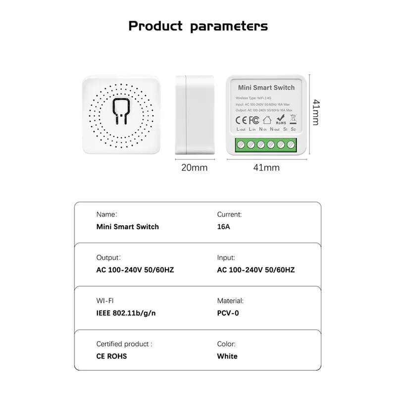 A25F-Mini Smart Switch 16A Wifi Relay Module Smart Switch Wireless Light Switch Voice Control For Smart Home Automation