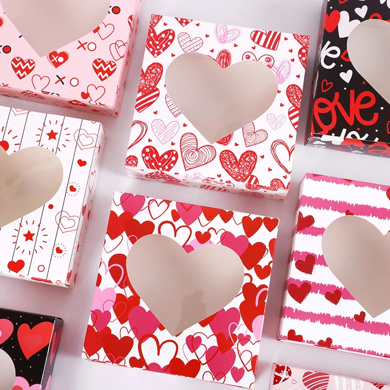 8pcs Paper Love Heart Candy Box Transparent Window Wedding Favors Gifts Packaging Boxes Valentine's Day Birthday Party Decoratio