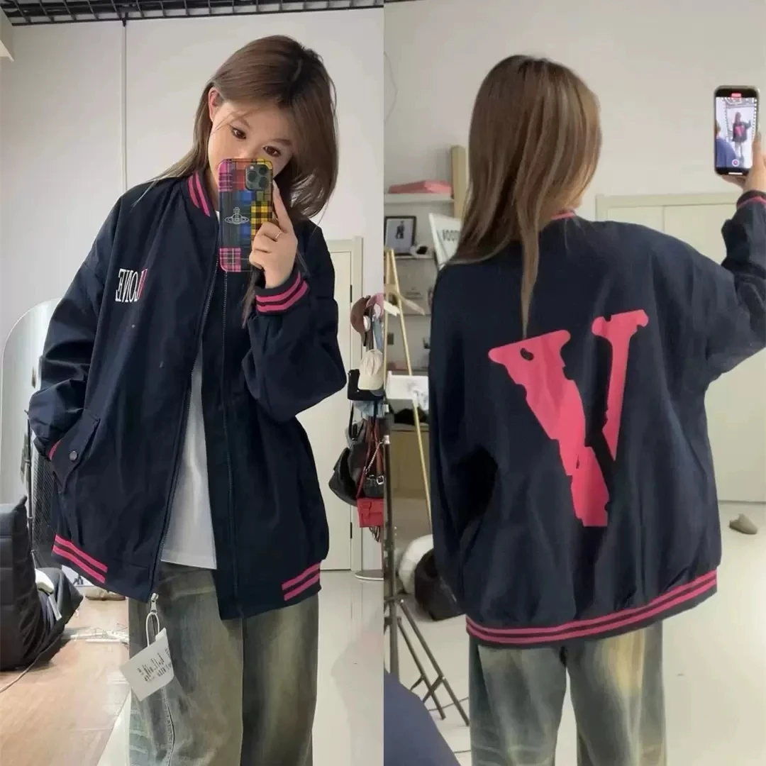 

2024 Spring and Autumn American Splicing Color Contrasting Letter Printed Baseball Jacket Women's Loose Casual Long Sleeve Coat