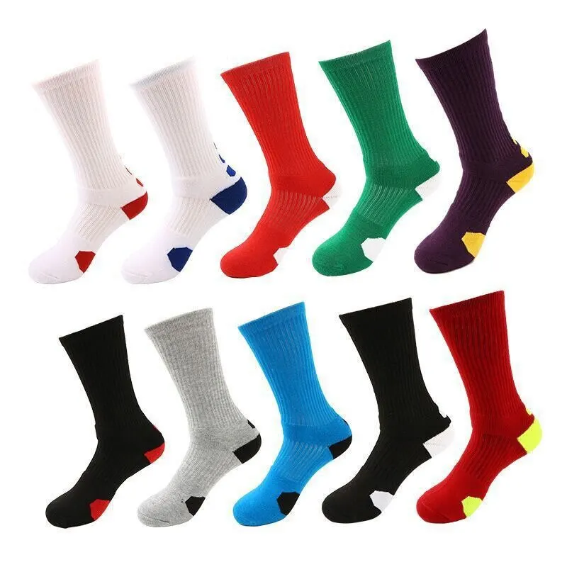 2 Pairs Mens High-Top Towel Bottom Athletic Socks Terry Thickened Non-Slip Basketball Socks Knee High Socks