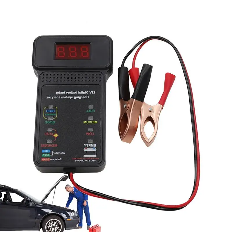 

Car Battery Tester Electric Battery System Automotive Alternator Tester Digital LED Auto Battery Analyzer Charging Cranking