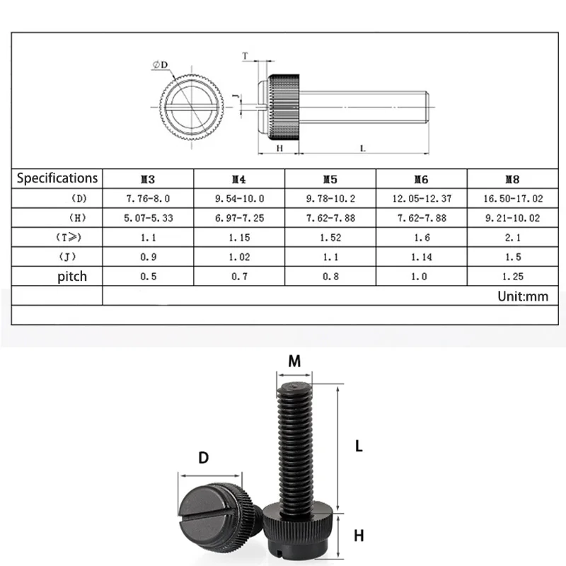 50Pcs M3 M4 M5 M6 M8 Transparent/Black/White PC Nylon Slotted Knurled Thumb Screws Fasteners For Furniture Hardware Accessories