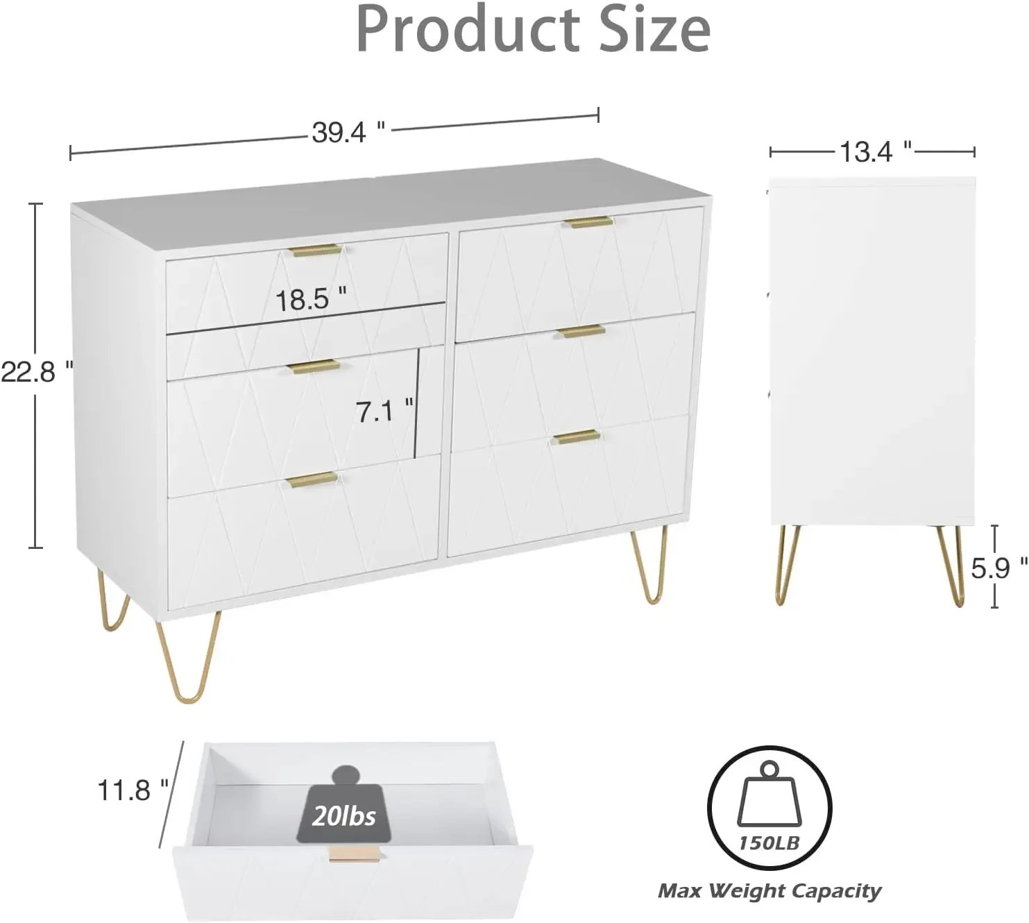 4/6 Drawer Double Dresser, Dual Chest of Drawers Dresser for Bedroom, Living Room, Closet with Gold Handles