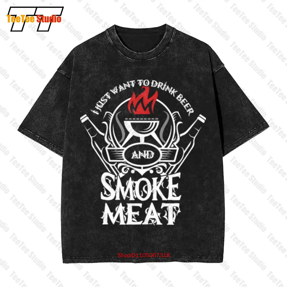 

Винтажная футболка большого размера I Just Want To Drink Beer And Smoke Meat NVG4