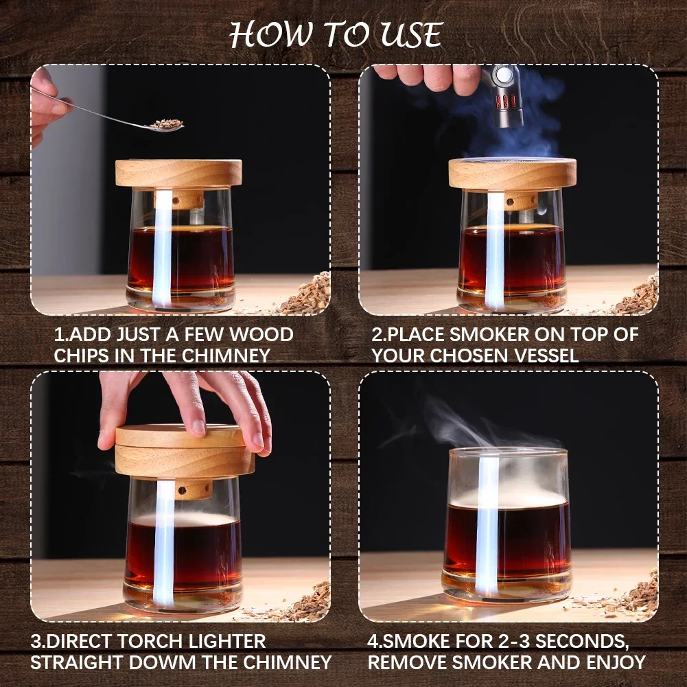 المهنية ويسكي كوكتيل المدخن عدة الطراز القديم مدخنة شرب المدخن مع رقاقة الخشب بار أدوات جزيء هدايا للأصدقاء #6