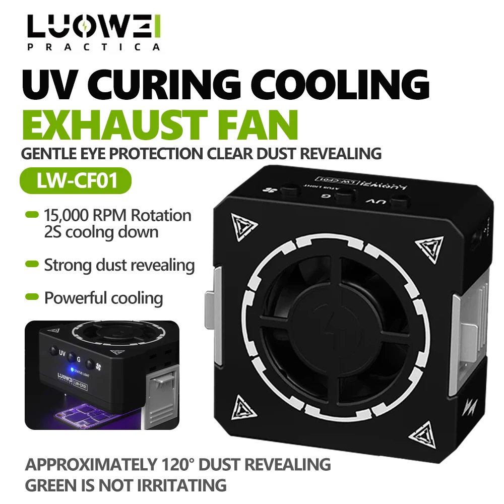 LUOWEI CF01 UV Curing Cooling Fan with Dust Detection Light for Phone Repair, Solder Resin Curing & Fume Extraction Tool