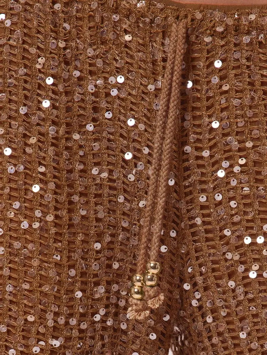 

Women Sequin Drawstring Waist Wide Leg Beach Cover Up Pants Summer Boho Vacation