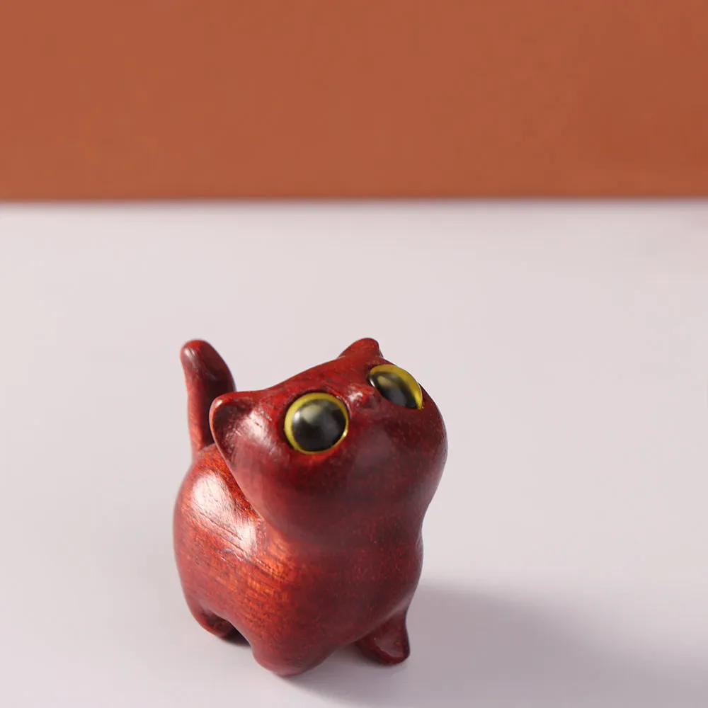 Car Dashboard Figurine Sandalwood Cat Desktop Figurine Mini Cartoon Wooden Carved Figurine Kawaii Durable Animal Bedroom