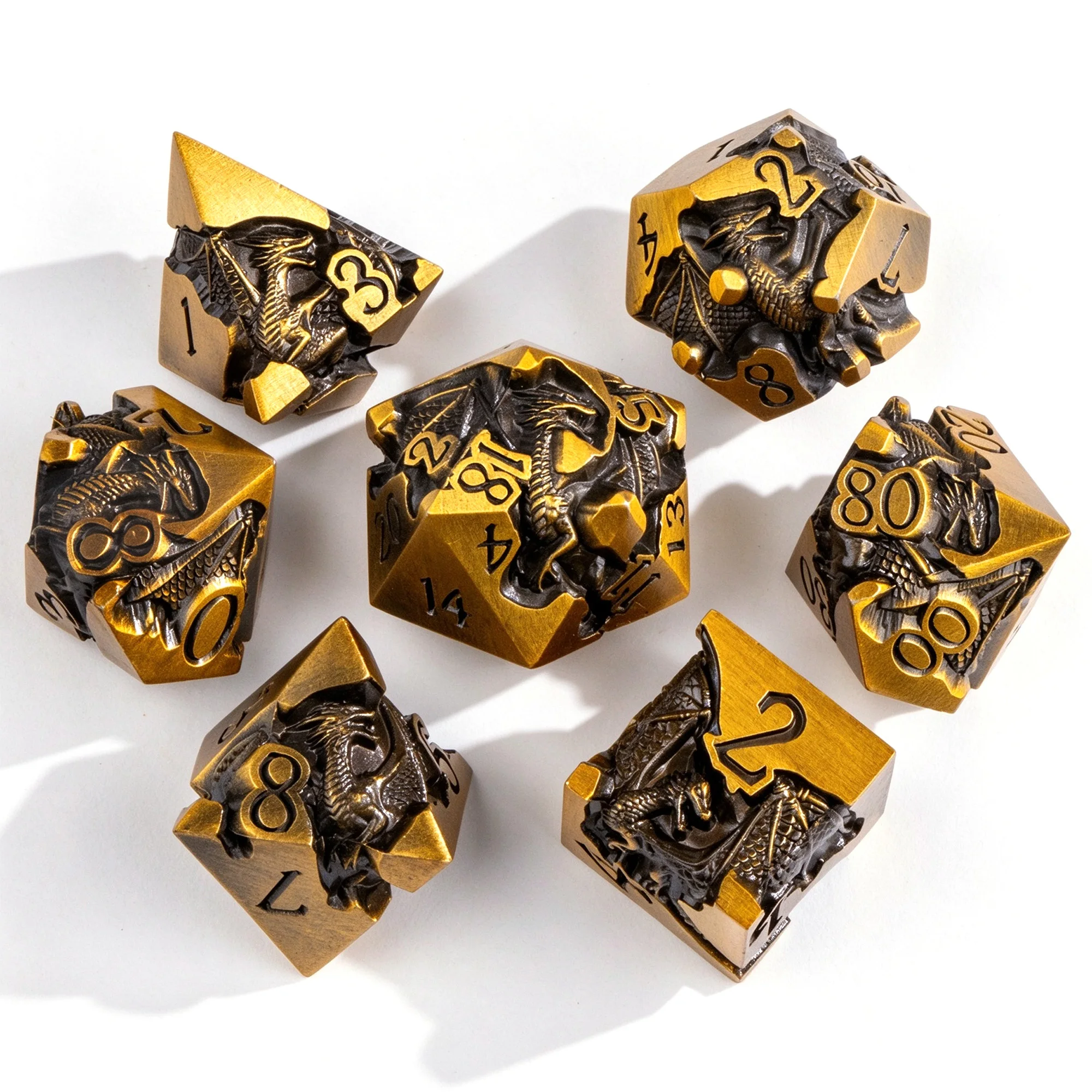 Flying Dragon Embossed Metal Dice Set 7Pcs Polyhedral DND Dice for D&D RPG Tabletop Game Assorted Colors