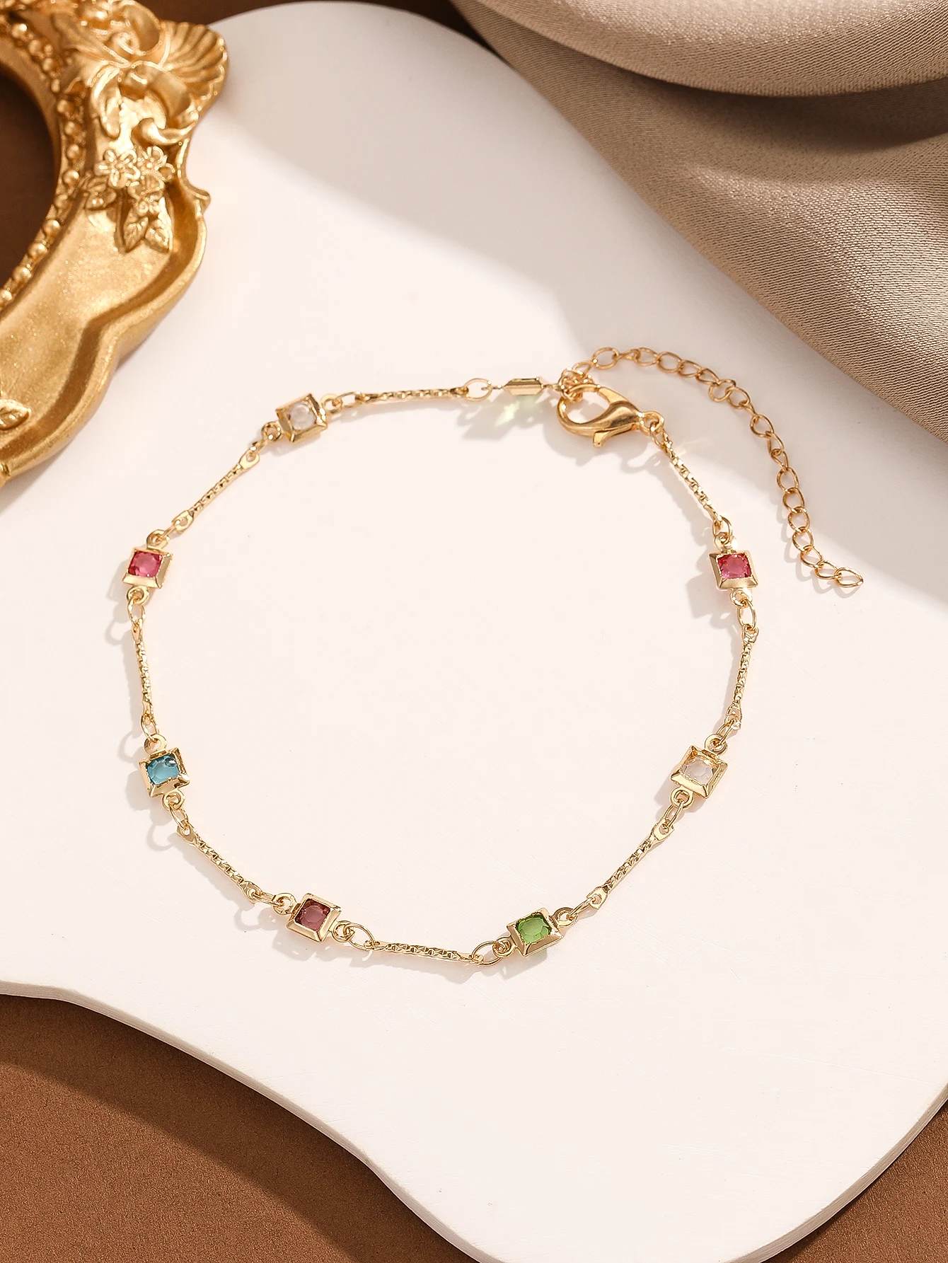 

Vintage 316 Stainless Steel Colorful Zircon Anklets Chain Jewelry Simple Chain Jewelry Bohemian Style Women's Body Jewelry