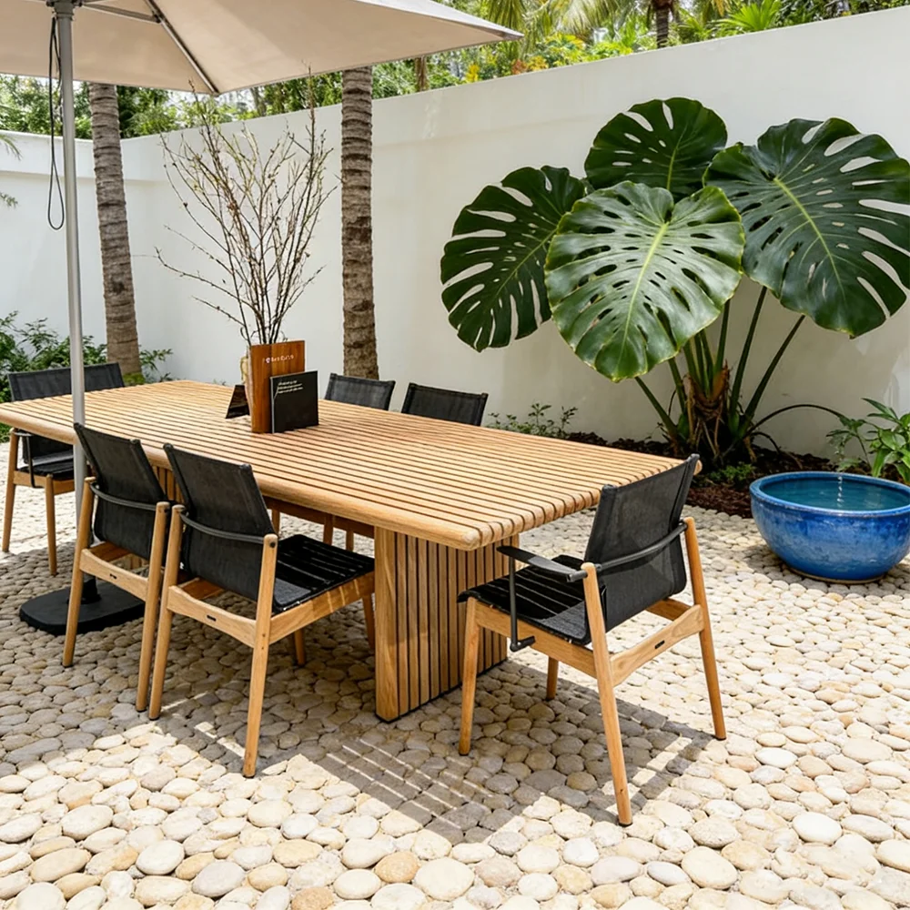 S*-Outdoor Dining Set Wood Aluminum Frame Patio  Chair for Hotel Restaurant Courtyard Villa All Weather