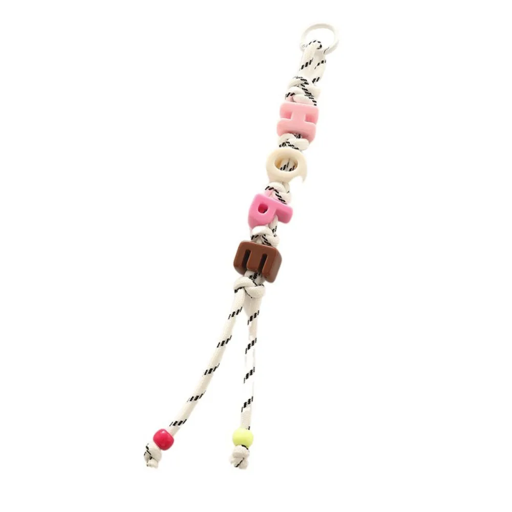 Lucky Letter Acrylic Beads Keychain Anti-Lost Colorful Mobile Phone Lanyard Bag Hanging Handmade Beaded Tassel Pendant Ins