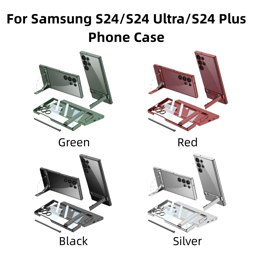 Phone Case for Samsung S24/S24 Ultra/S24Plus Cellphone Accessory Fitting Phone Transparent Plating Phantom Protective Case+Stand