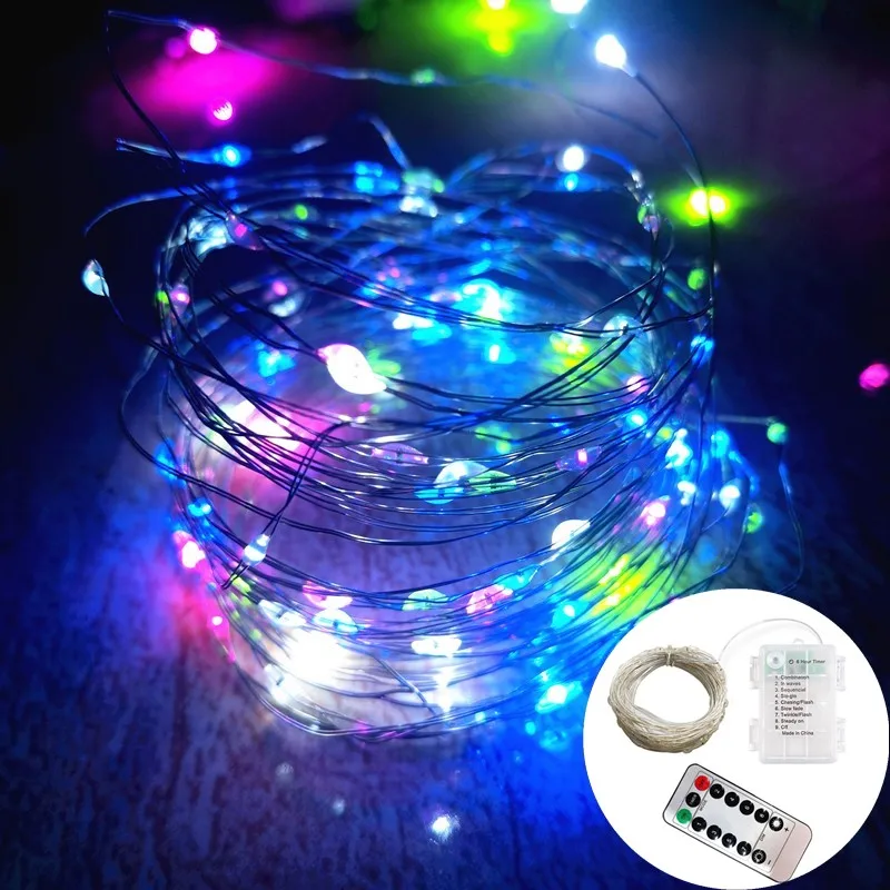 

Christmas LED Fairy Silver Wire String Light Battery Box with Remote Control Wedding Garland Lamp Home Party Bedroom Decoration