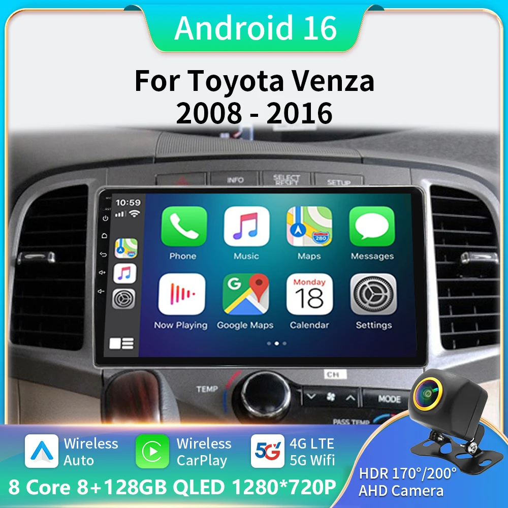 

Android16 Carplay Auto QLED Screen Car Radio Multimedia Player For Toyota Venza 2008 - 2016 Autoradio GPS Stereo 2 din Head Unit