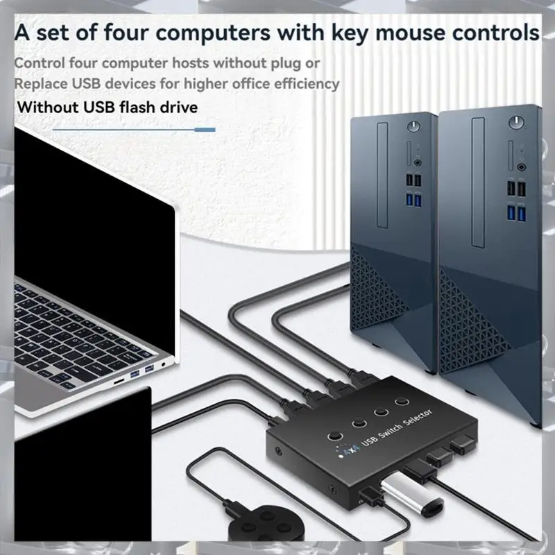 Hot Selling-4 In 4 Out KVM USB2.0 Switch Hub Adapter USB2.0 Printer Splitter Switcher For PC Laptop Keyboard Mouse Monitor,4 In