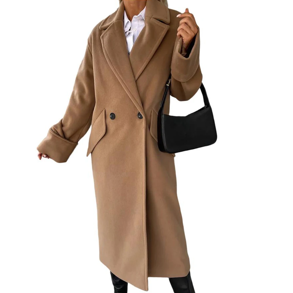 سترة نسائية كاجوال بأكمام طويلة بلون سادة مع ياقة وزر إغلاق مصنوعة من مزيج الصوف لأسلوب اليوم