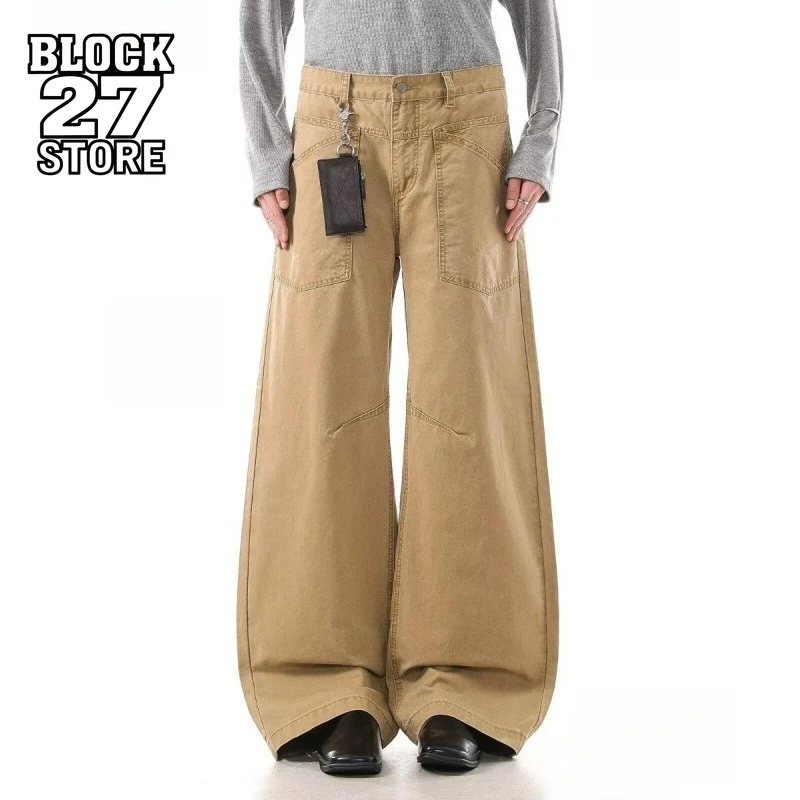 

Mens Jeans Harajuku American Vintage Washed Workwear Denim Pants Loose Straight Slim Patch Casual Streetwear Fashion Winter New