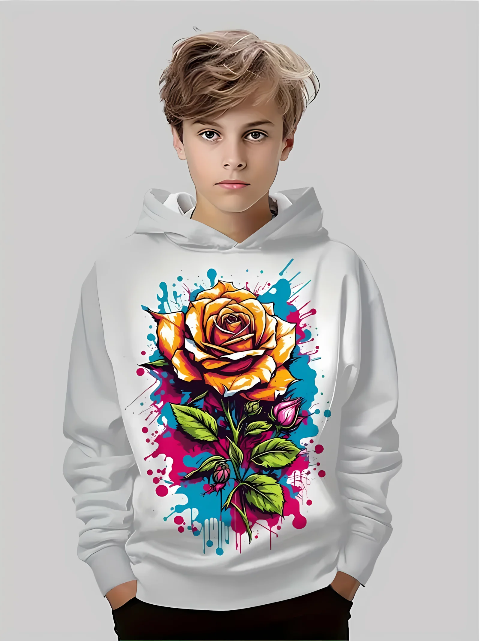 

Новая осенняя удобная детская толстовка с 3D принтом золотых роз, уличная повседневная модная толстовка с капюшоном