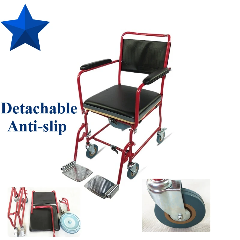 Aluminum Commode Chair with Flip-Down Armrests  Removable Leg Rests 2-in-1 Wheelchair for Elderly  Disabled