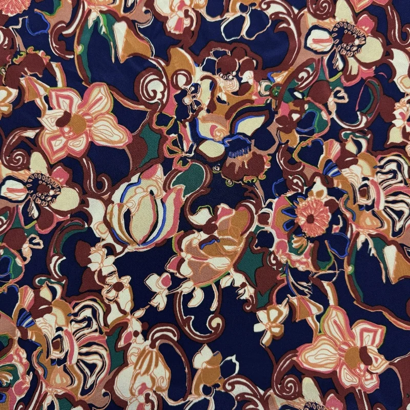 

1 метр, 100% шелк шелковицы, 16 мамме, креповая шелковая ткань, синяя с масляной краской, с цветочным принтом, 140 см, ширина 55 дюймов, в дворе JX151