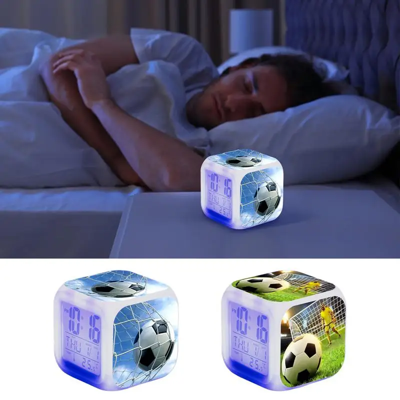 Football Game Clock Cube LED Quiet Alarm Clock Colors Changing Clock Digital Printed Clock Electronic Clock For Home Desktop