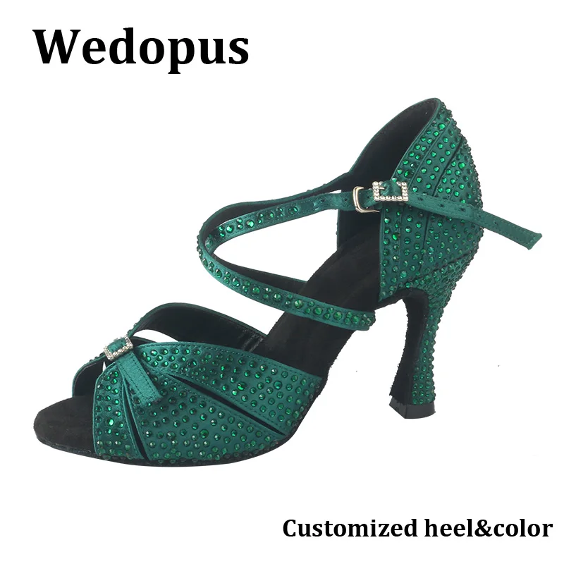 

Wedopus Latin Dancing Shoes Woman Latin 9CM Rhinestone Dance Heels Salsa Ballroom Wedding Party Shoes High Heeled