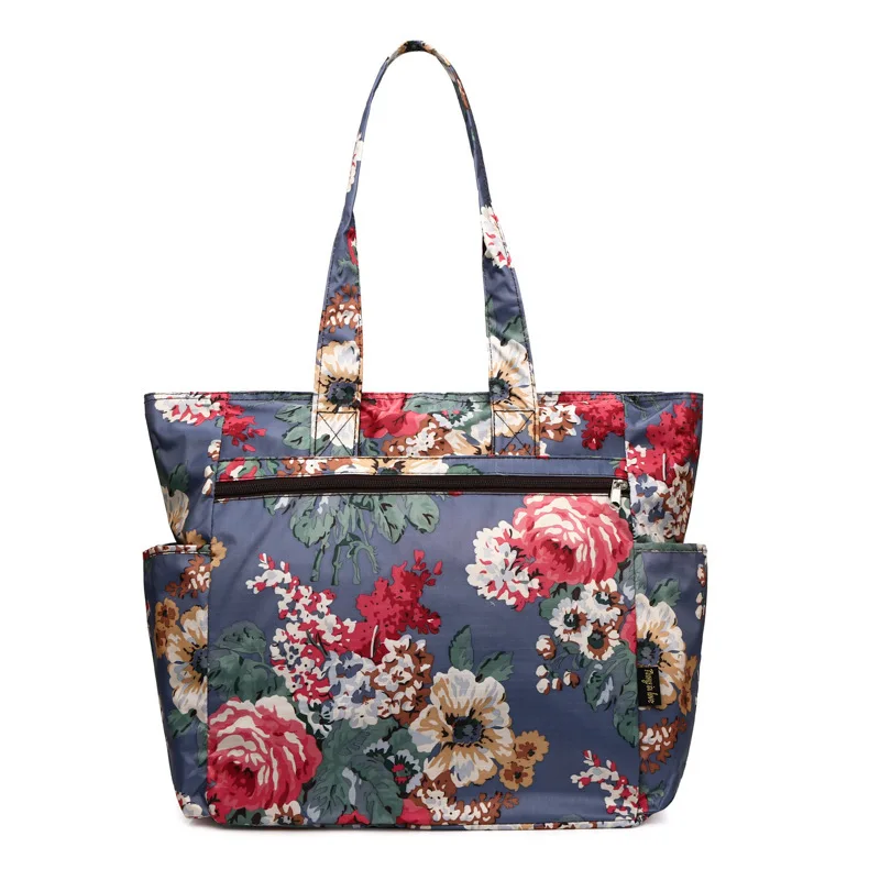 Women Nylon Floral Prints Shoulder Bag Waterproof Female Handbag Shopping Package Travel Beach Bags Ladies Book Pouch for Girls