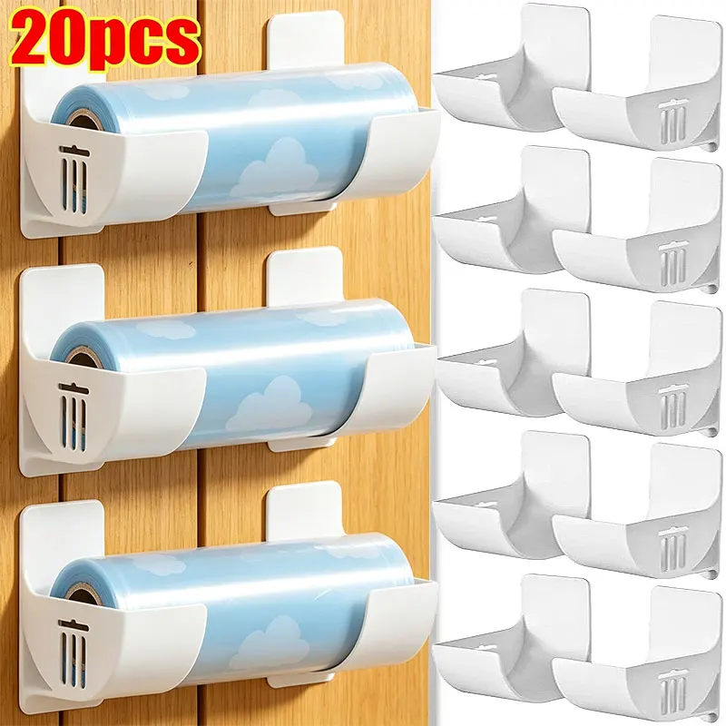 20/2pcs Wall Mounted Trash Bags Holder Self-Adhesive Garbage Bag Storage Box Organizer Plastic Wrap Container Kitchen Shelf Rack