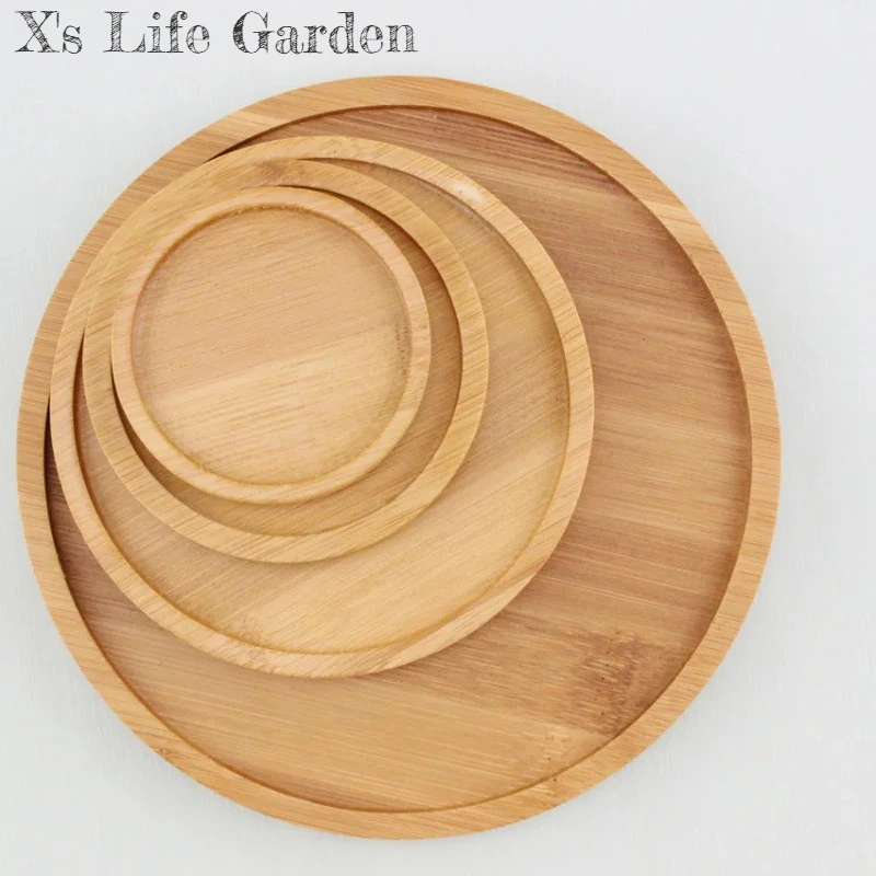 New Simple Style Bamboo Tray Planters Pot Stander Round  Flowerpot Base Gardening Supply Creative Desktop Tea Set Coaster