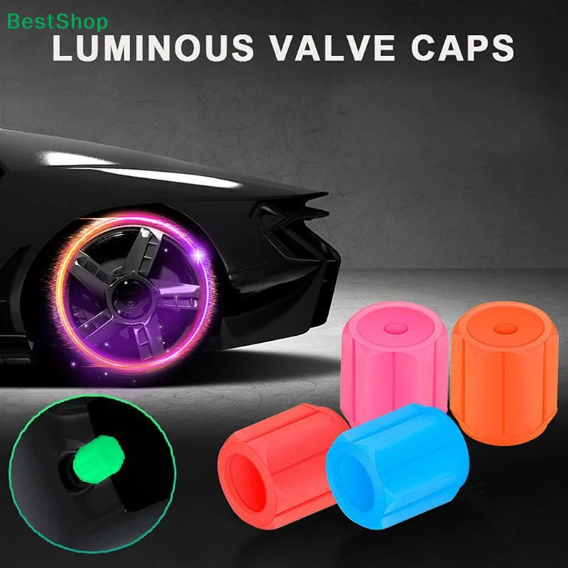 1/4Pcs Luminous Valve Caps Fluorescent Various Colors Night Glowing Car Moto Bicycle Wheel Styling Tyre Hub Universal Cap Decor