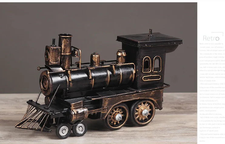 TOP COOL ROCK Vintage handcraft Retro iron Steam locomotive Train model -HOME office  Decor art statue 29CM