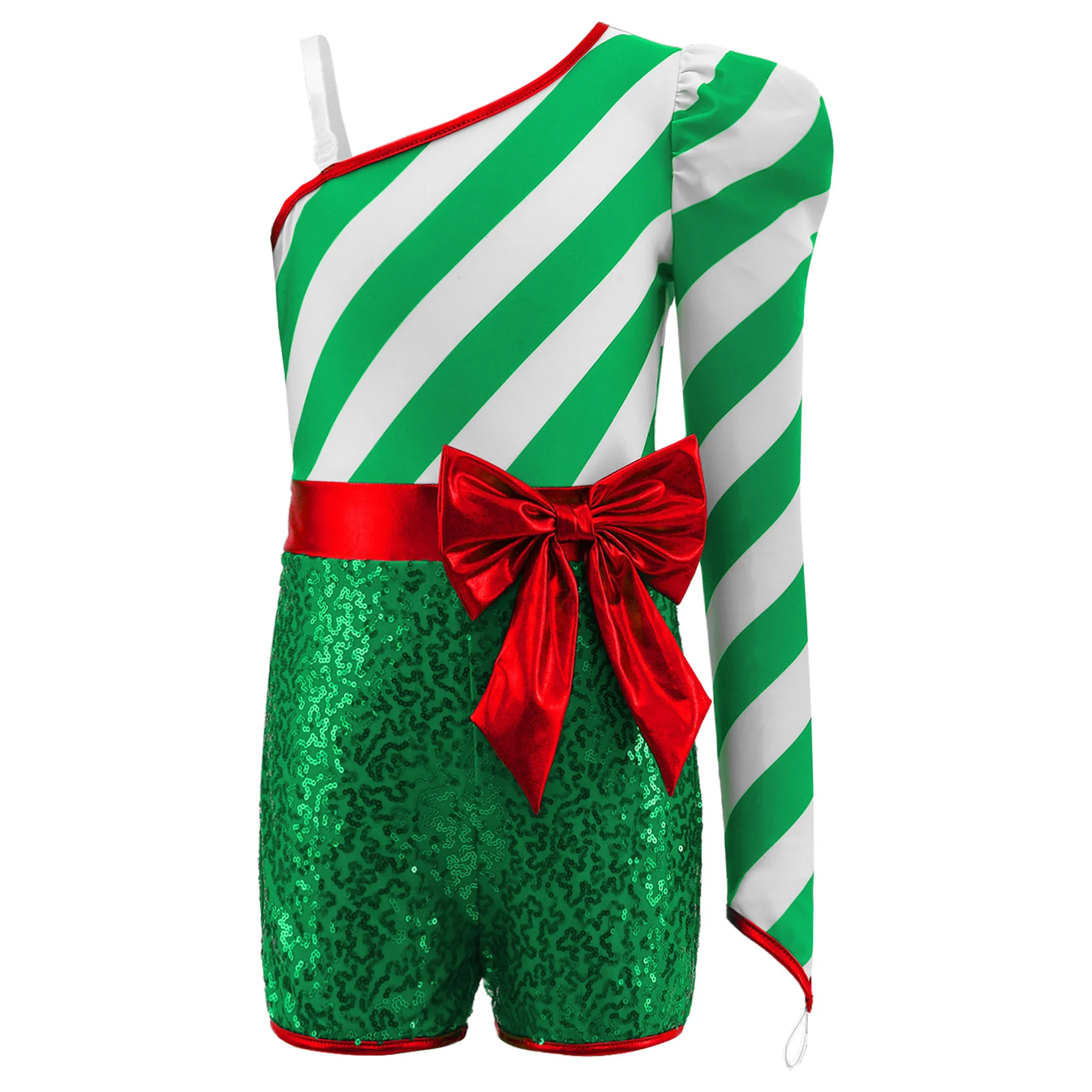 Costume natalizio per ragazze Costume da ballo con paillettes Costume da bastoncino di zucchero Vestito natalizio Tuta cosplay Spettacolo teatrale Carnevale Leoatrd