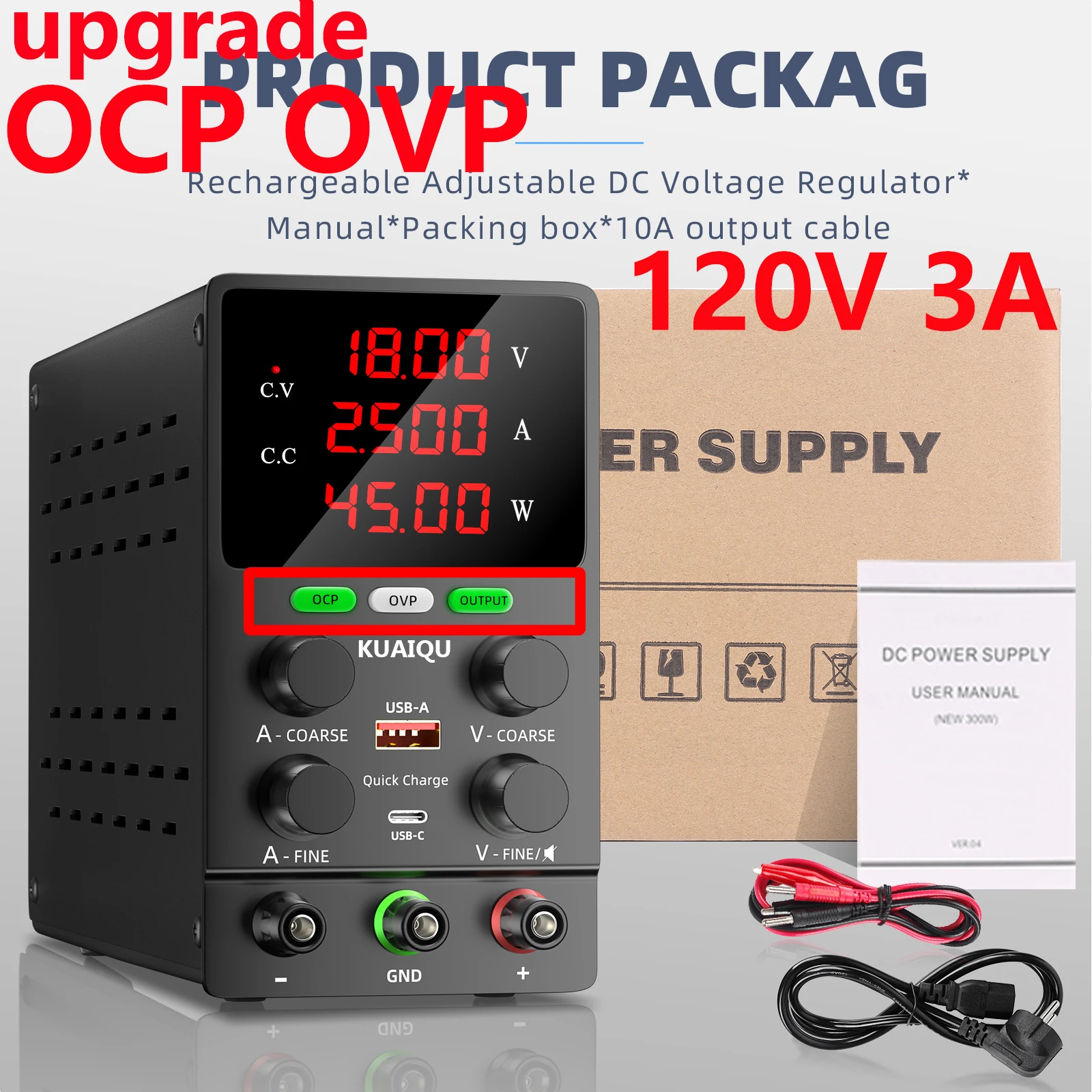 30V 10A DC Voeding Verstelbare Digitale Display Laboratorium Voeding Spanningsregelaar 60V 120V Onderhoud Snelle verzending