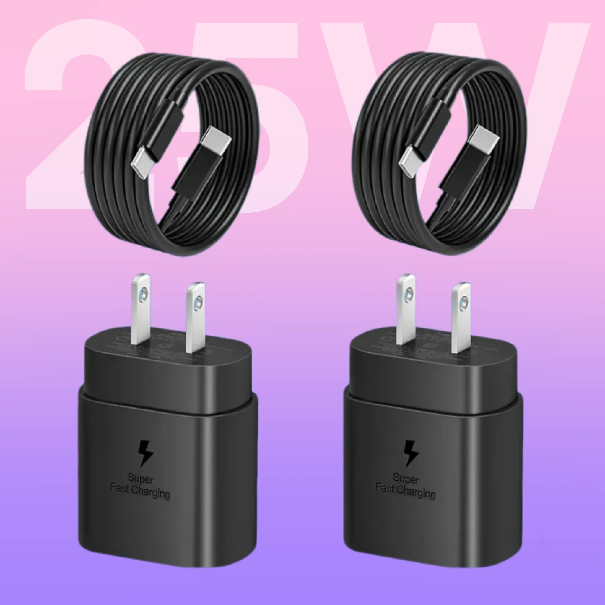 2pcs USB C Fast Charger 25W Super Fast Charger, Type C Charger Block With Type C Fast Charging Cable For Samsung