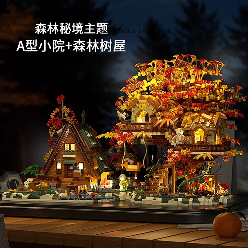 Forest A-frame Tree House Street View Building Blocks, Educational Assembly Model Gift For Boys