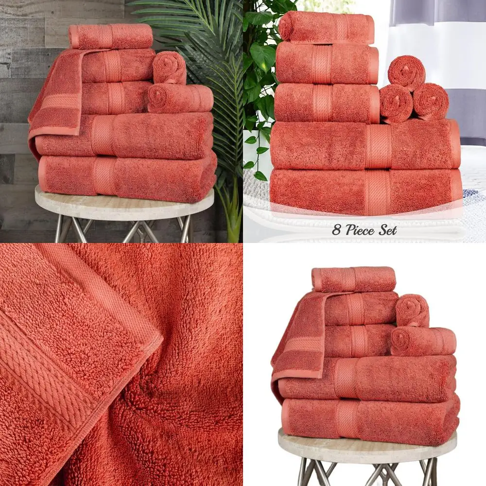 

Набор из 8 полотенец из египетского хлопка, плюшевые и впитывающие, коралловые, для ванной комнаты
