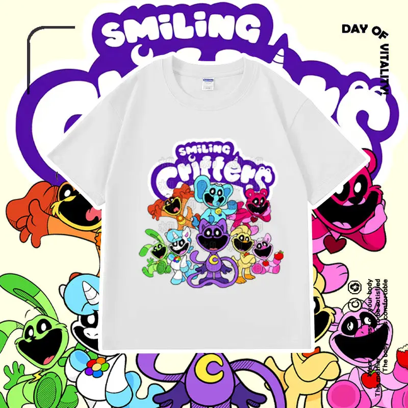 Popular Smiling Horror Smiling Animal Boys and Girls Short-sleeved Cotton Summer T-shirt Short-sleeved Crew Neck Top