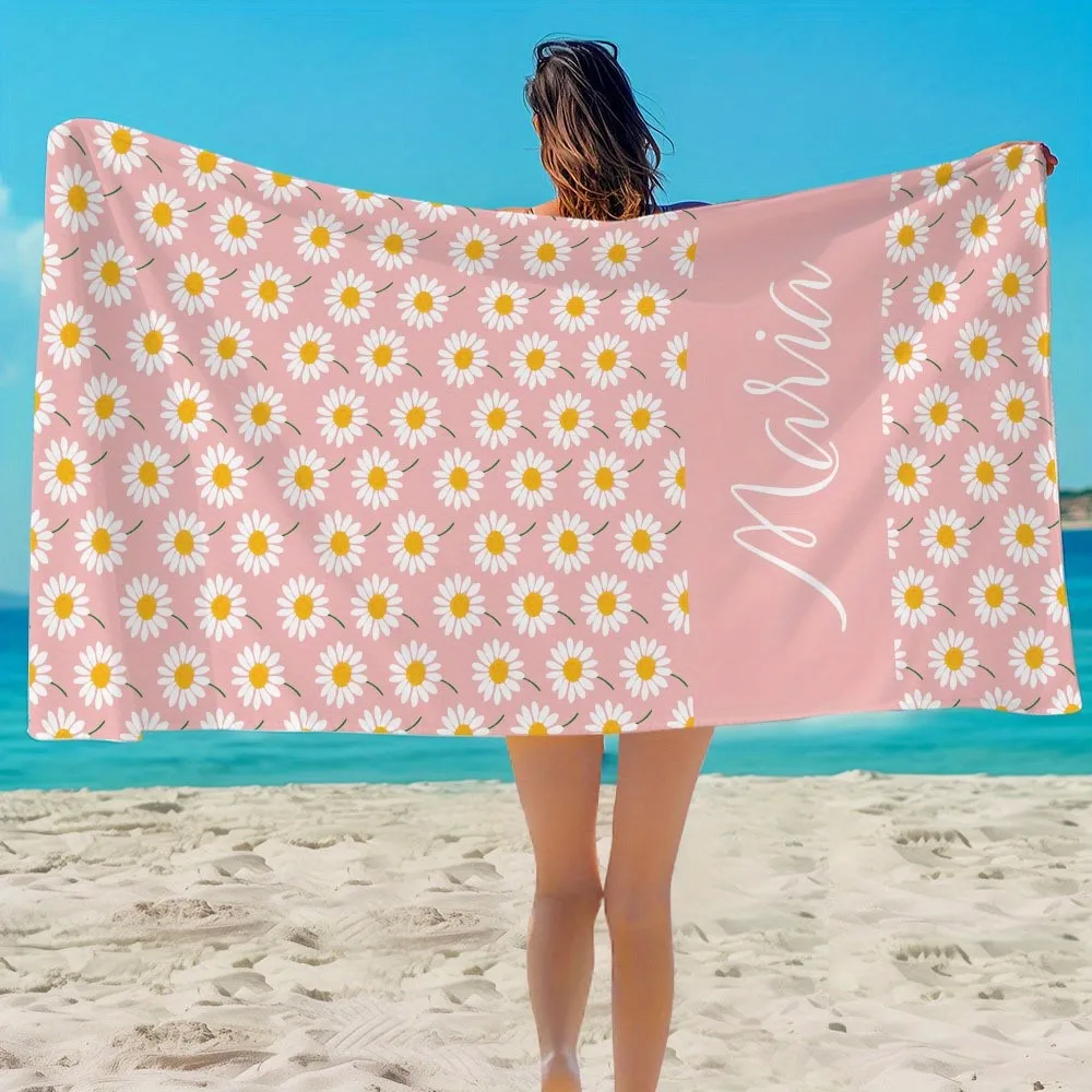 Personalized Striped Beach Towel Custom Name/Text Oversized Microfiber Towel Summer Party Gift for Beach Swimming Bath Sports
