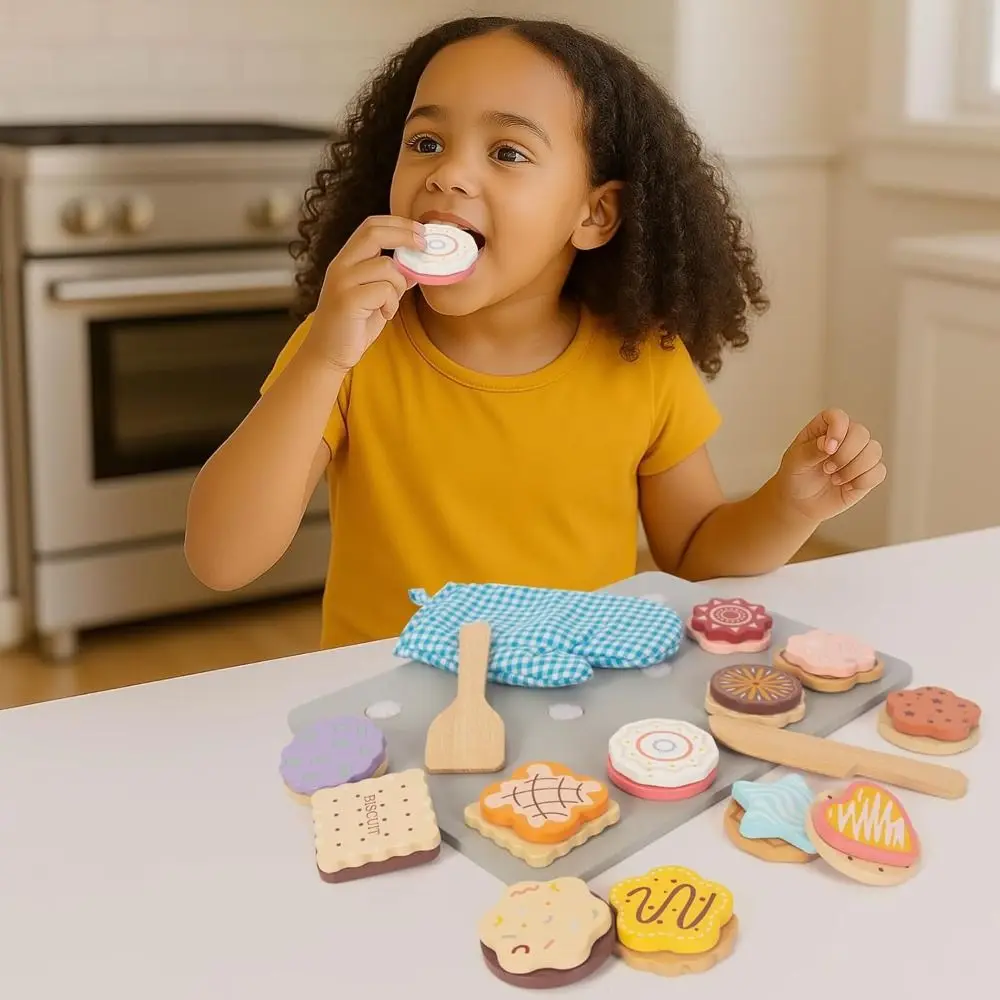 New Educational Wooden Cookie Play Food Set Safe Material Non-Toxic Kitchen Toys Imaginative Toddlers Food Accessories