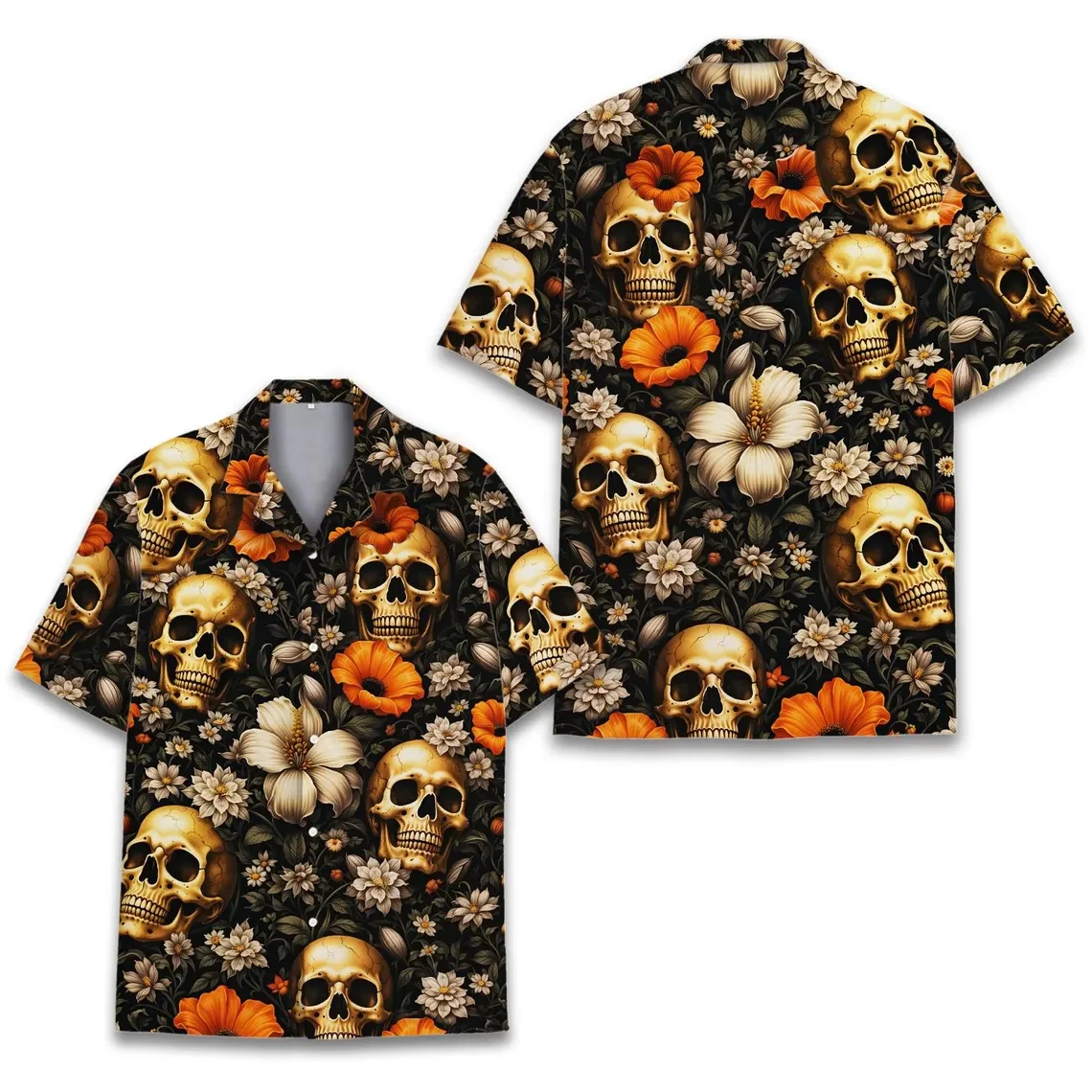 Men Vintage Floral Skull Print Hawaiian Shirt Summer Casual Button Down Beach blouses Retro Skull With Flowers Aloha Shirts
