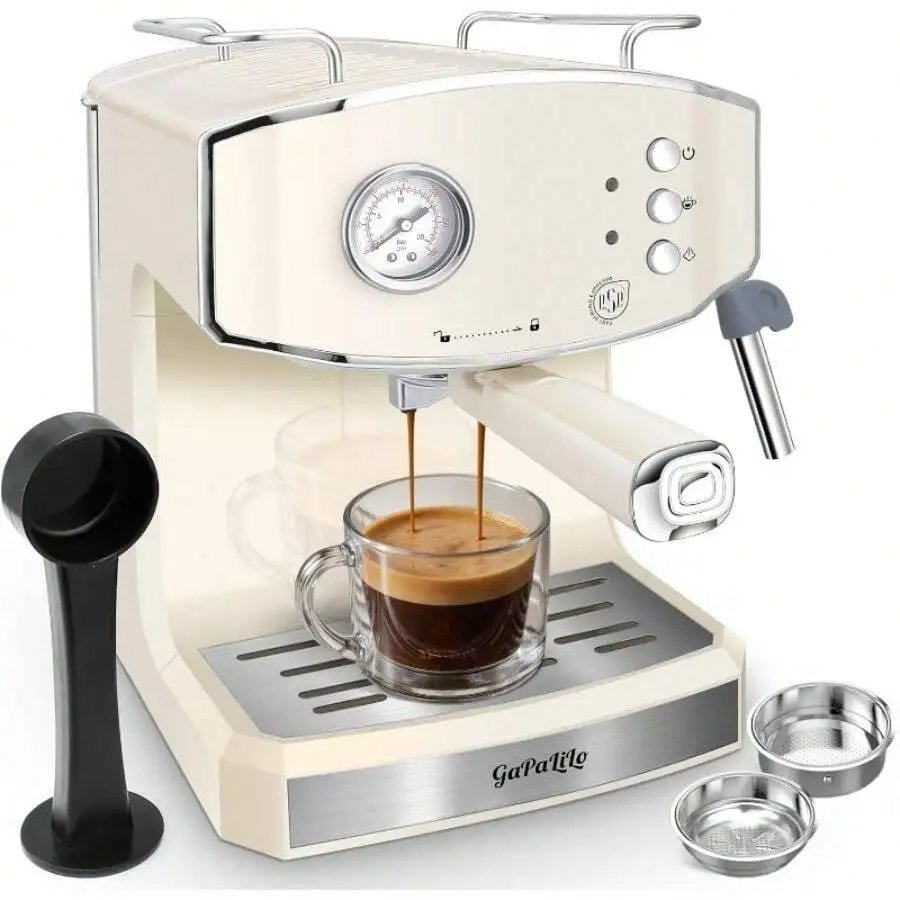 Retro Espresso Machine With Milk Frother, ESE Pod Compatible Coffee Make With Pressure Gauge, Single &Double Shot Support, 54 Oz