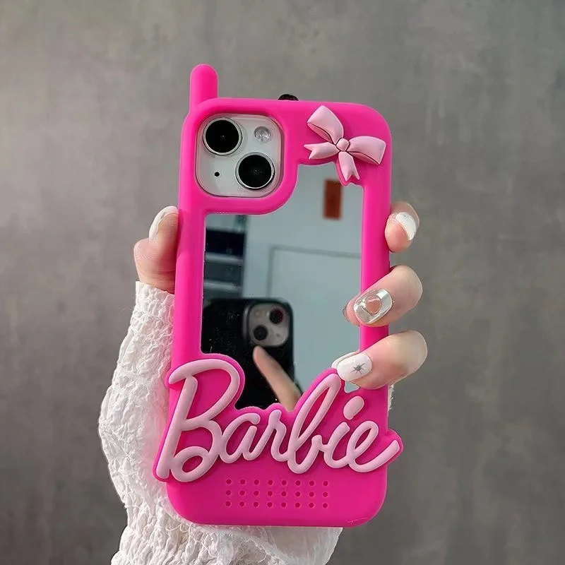 Cute Barbie Dolls Mirror Protect Pink Phone Case for iPhone 15 14 13 12 11 Pro Max Big Brother Soft Silicone Shockproof Cover