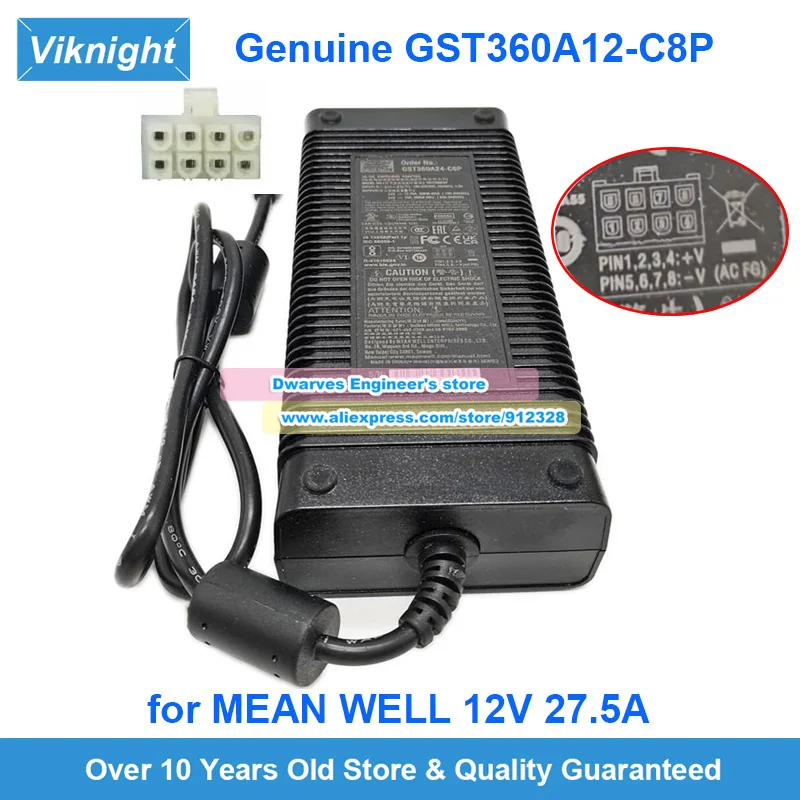 360W 8Hole 12V 27.5A AC Adapter GST360A12-C8P High-Current Regulated Power Supply for External Graphics Cards 3D Printer