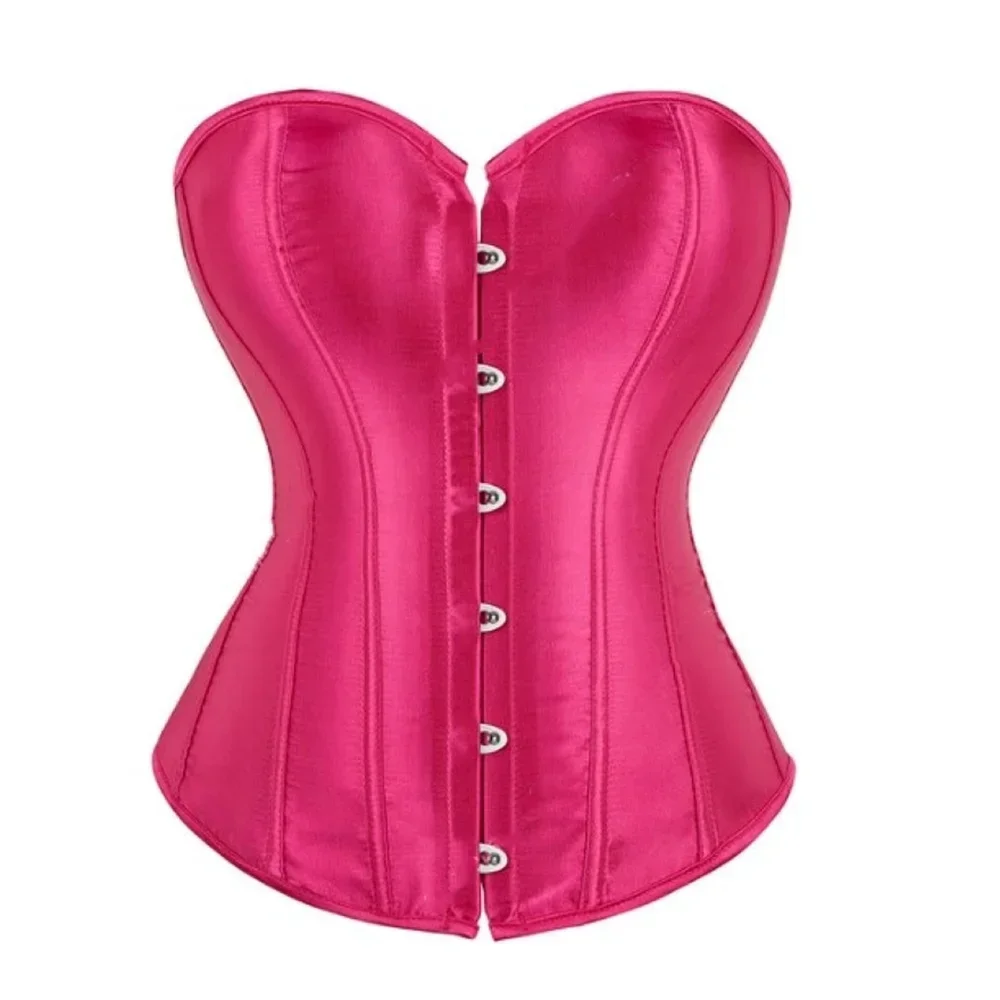 Women Simple Elegant Satin Sexy Overbust Corset Waist Cincher Body Shaper Bustier Plus Size Lingerie Slimming Push Up Corselet