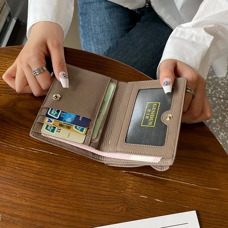 Large-capacity Genuine Leather Wallet Women, Short Wallet, Top Layer Cowhide Coin Purse