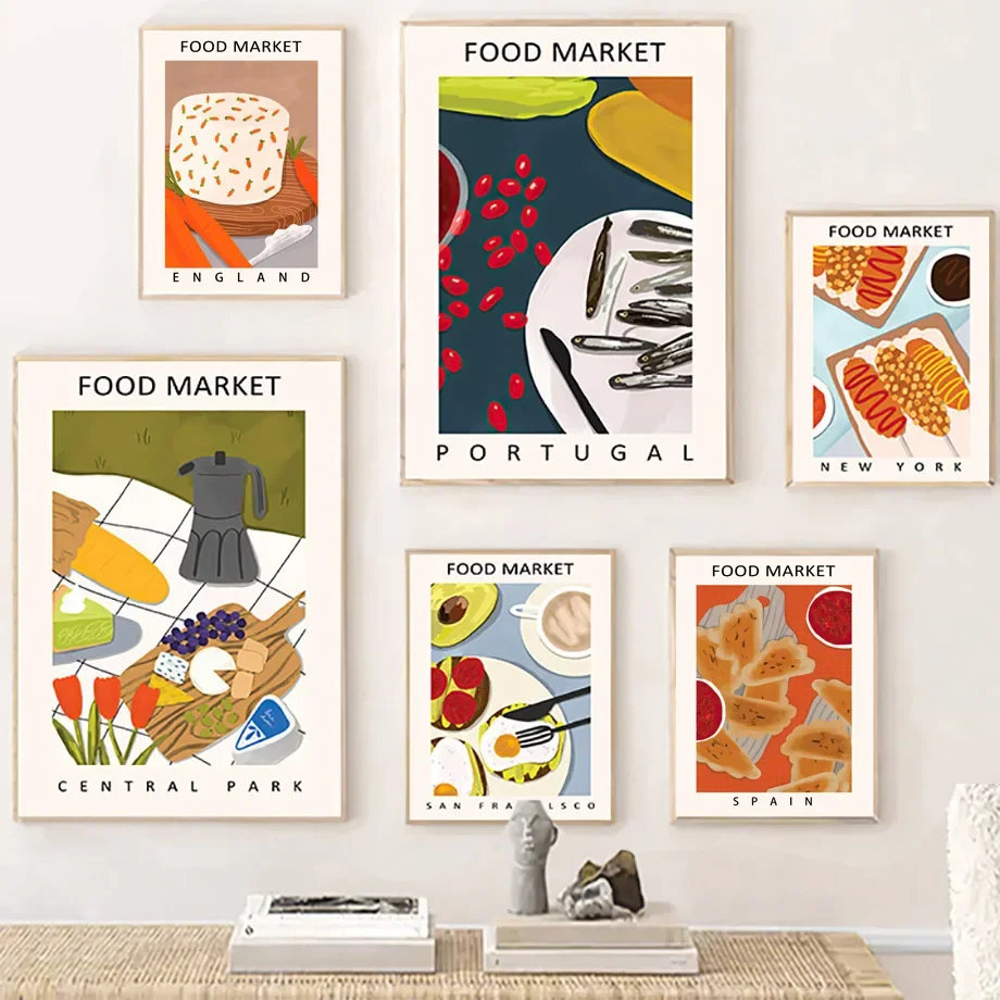 Abstract Food Market Kitchen Bar Wall Art, Canvas Painting and Prints, Nordic Posters, Pictures for Cafe, Dinning Room Decor